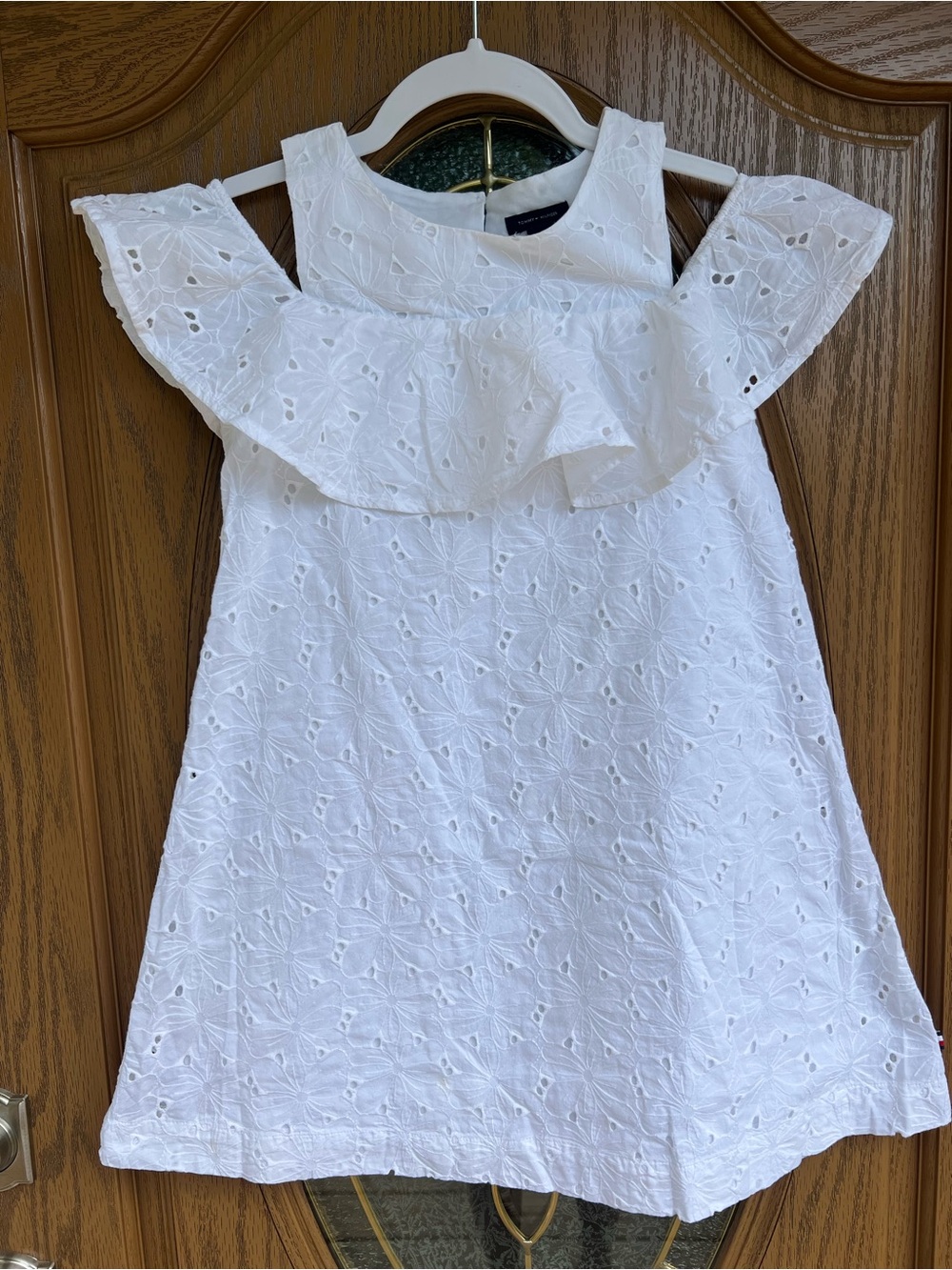 Tommy Hilfiger White Eyelet Ruffle Cold Shoulder Fit and Flare Dress Size 8/10